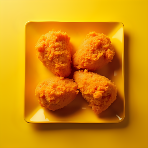 orange chicken (more yellow toned) in square golde...